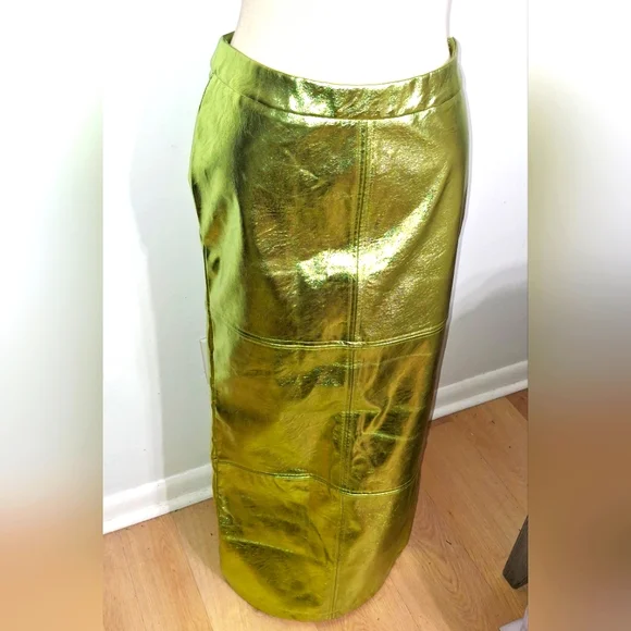 Fashion Nova- Farrow Faux Leather Metallic Maxi Skirt- W Sz Medium - Picture 2 of 8